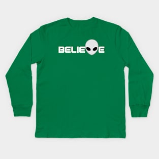 Grey Alien Believe Kids Long Sleeve T-Shirt